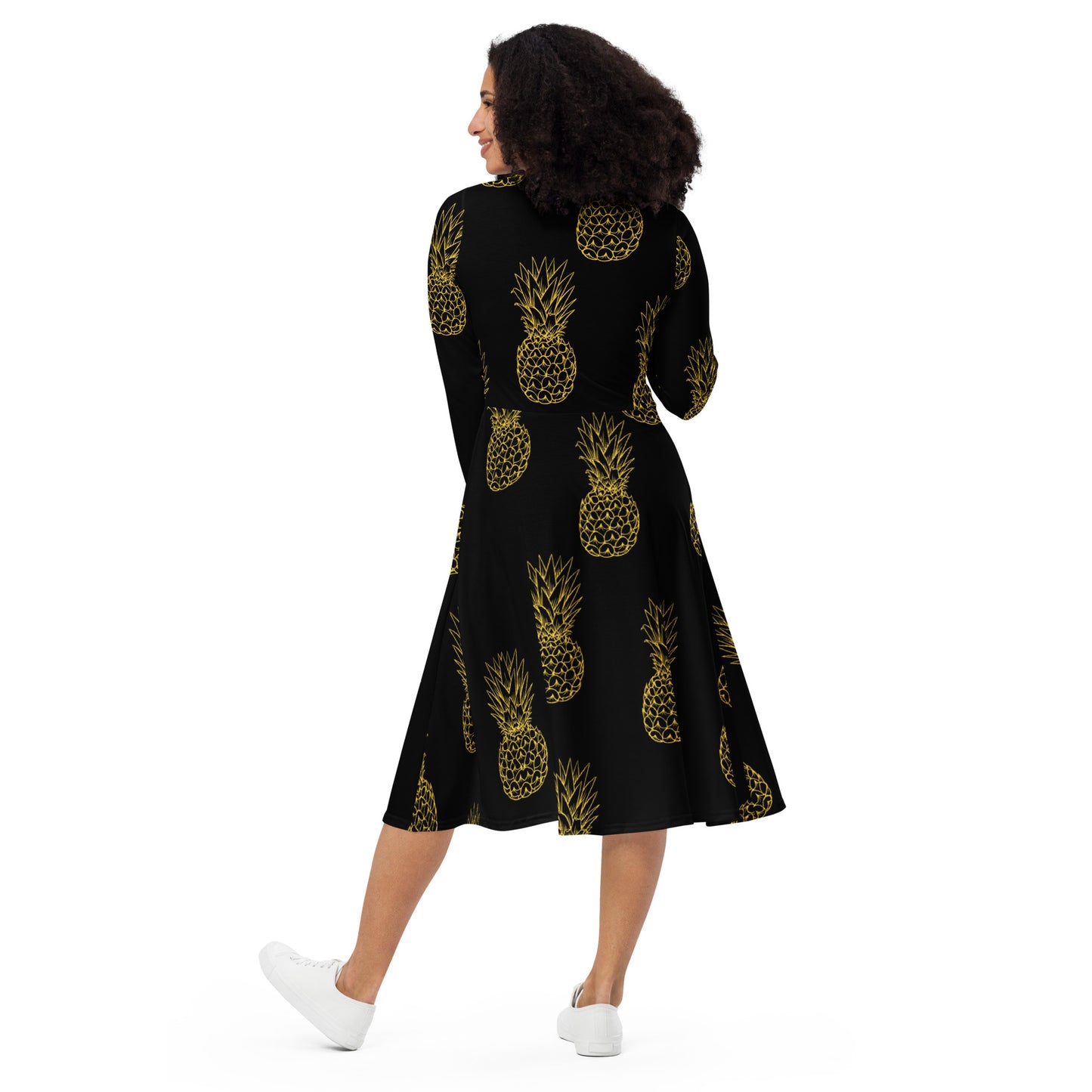 Pineapple Bliss Women's Long Sleeve Midi Dress - FLAKOUT