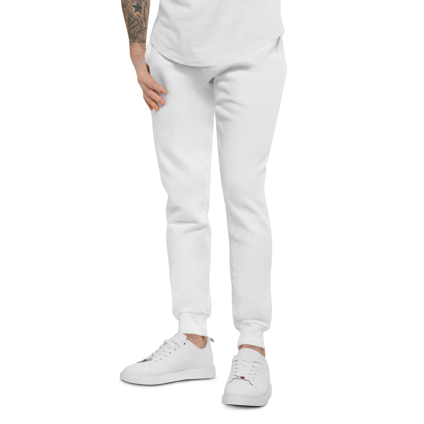 FLAKOUT Logo Back Leg Unisex Fleece Sweatpants - White - FLAKOUT