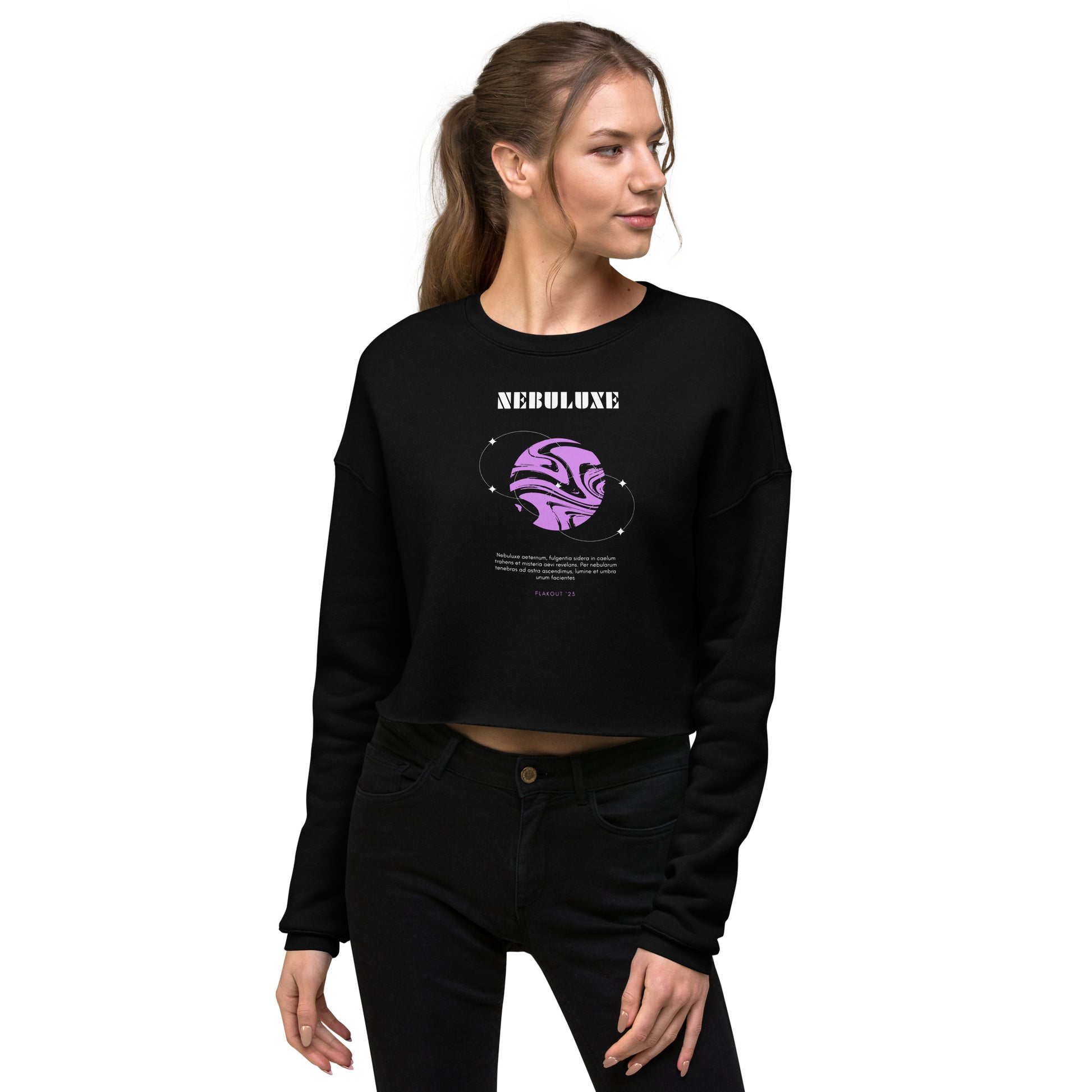 Nebuluxe Brilliance Women's Crop Sweatshirt - Black - FLAKOUT