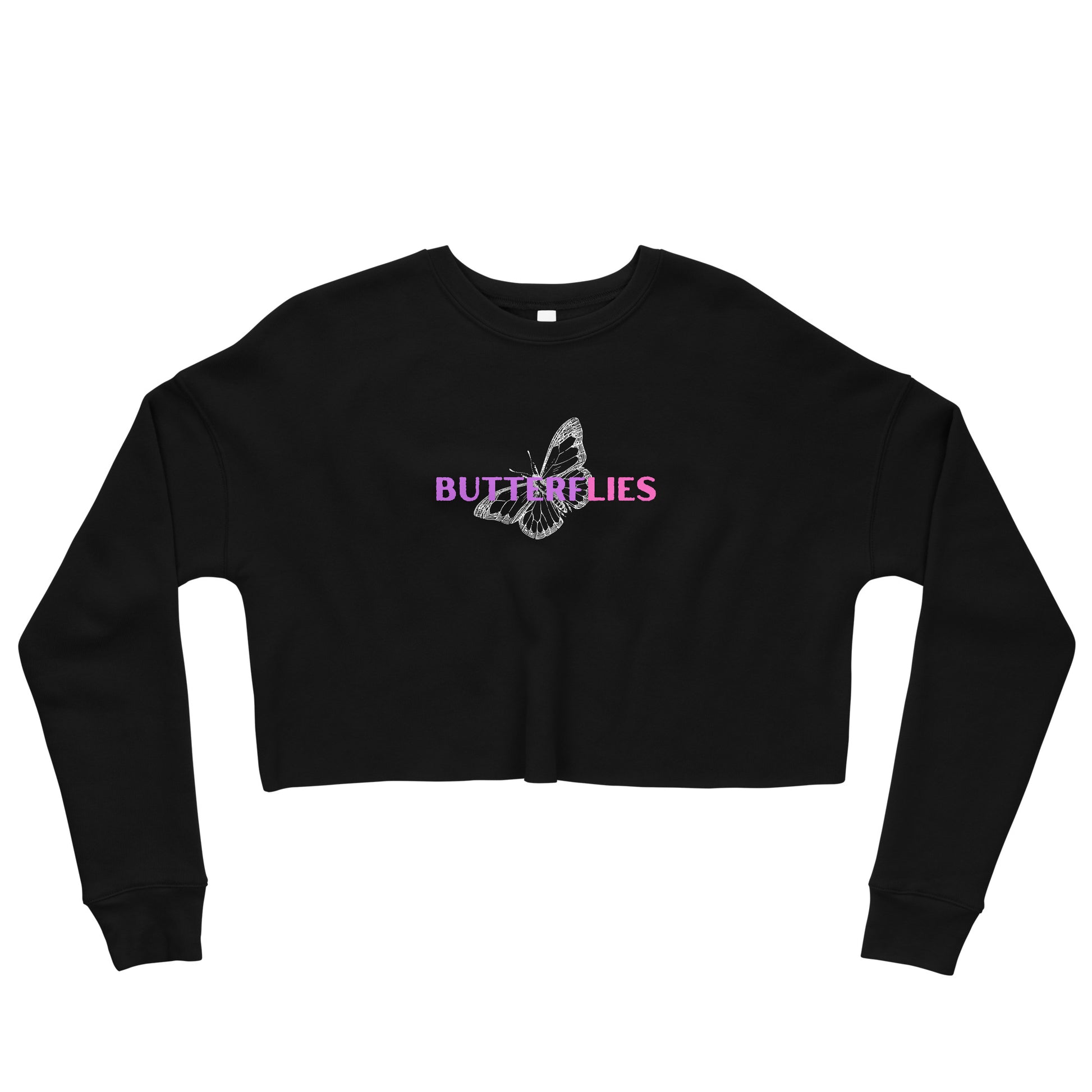 Whispers Of Wings Butterflies Women's Crop Sweatshirt - Black - FLAKOUT