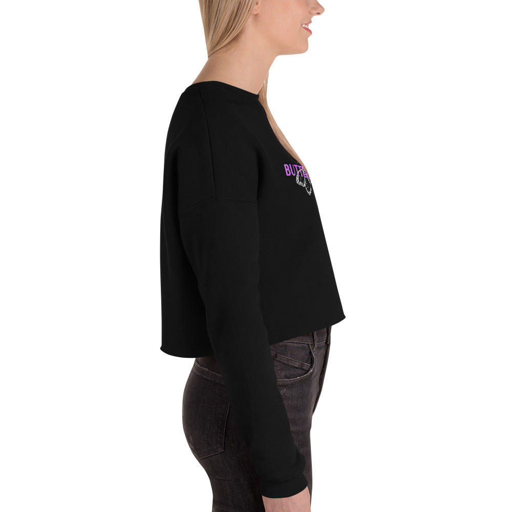 Whispers Of Wings Butterflies Women's Crop Sweatshirt - Black - FLAKOUT