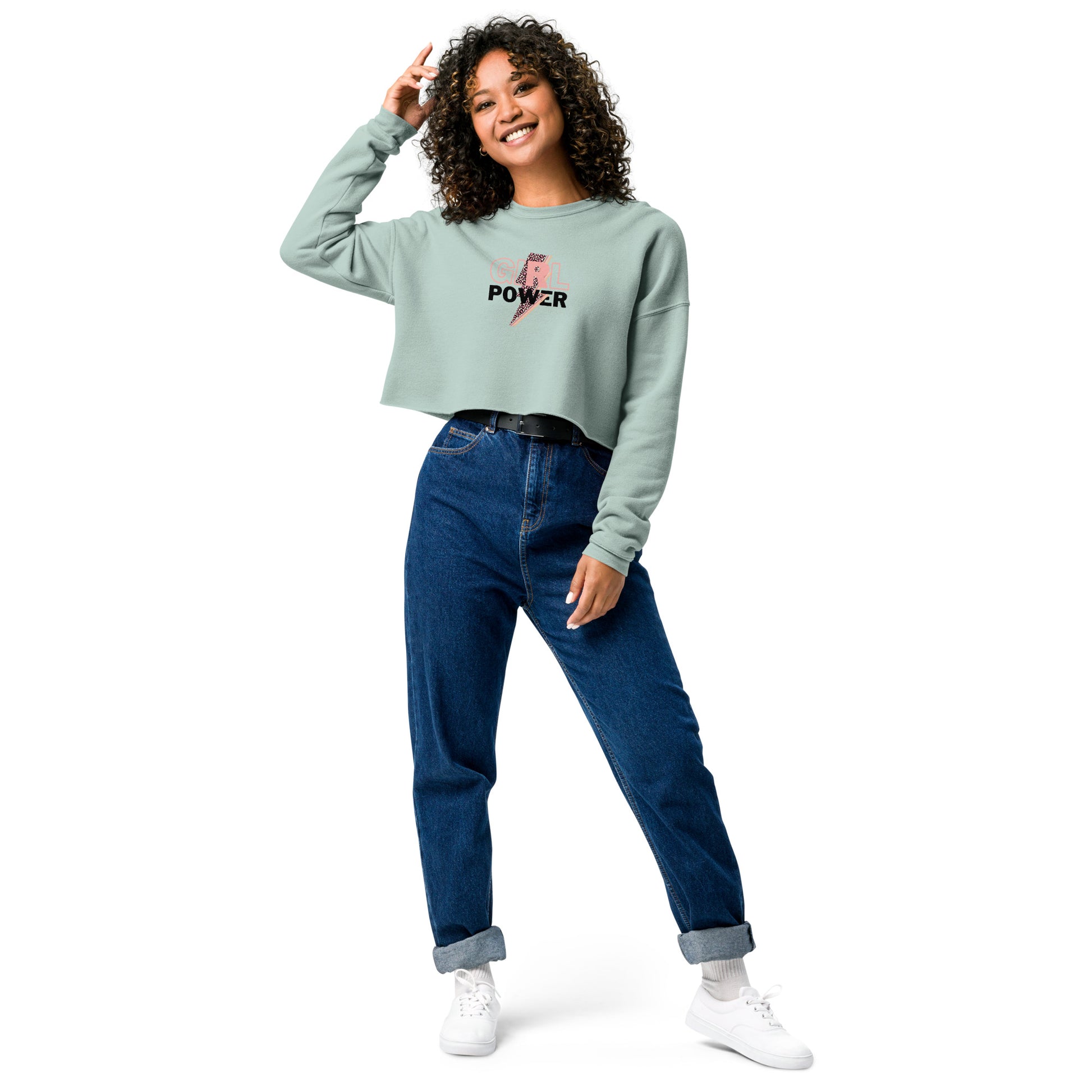 Queenly Girl Power Rebellion Women's Crop Sweatshirt - Dusty Blue - FLAKOUT