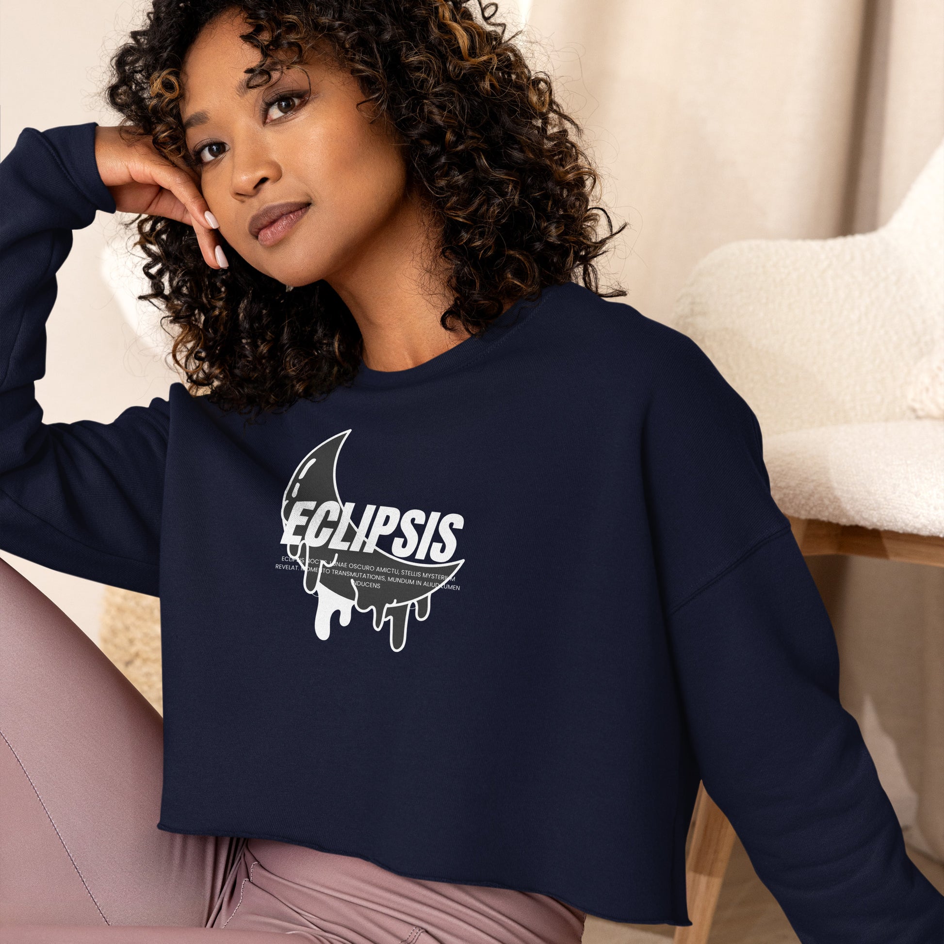 Lunar Eclipsis Women's Crop Sweatshirt - Navy - FLAKOUT